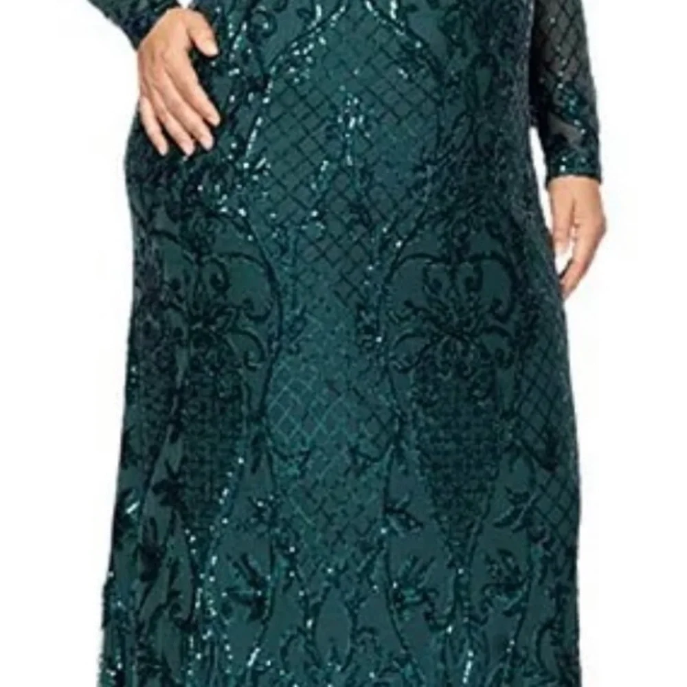 Betsy & Adam Teal Sequin Long Sleeve Dress - Picture 3 of 5